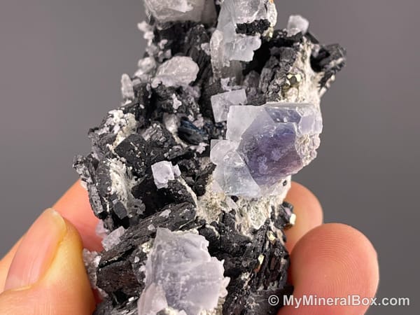 Fluorite with Wolframite Group, Possible Cassiterite & Chalcopyrite — Yaogangxian Mine, Hunan, China — view 8