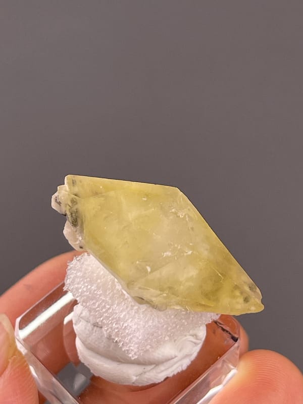 Calcite from Daye, Hubei, China: broad yellow face with cloudy internal areas.