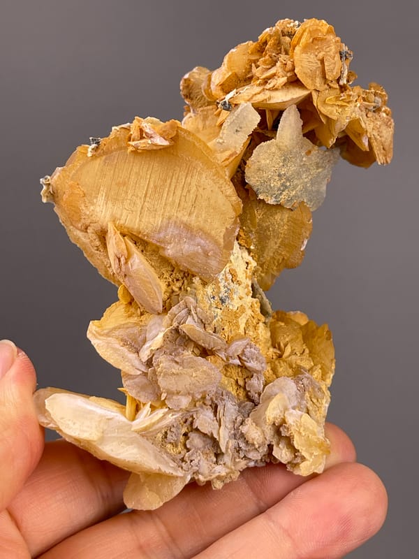 Calcite from Guangdong, China: back view with pale undersides and gray patches.
