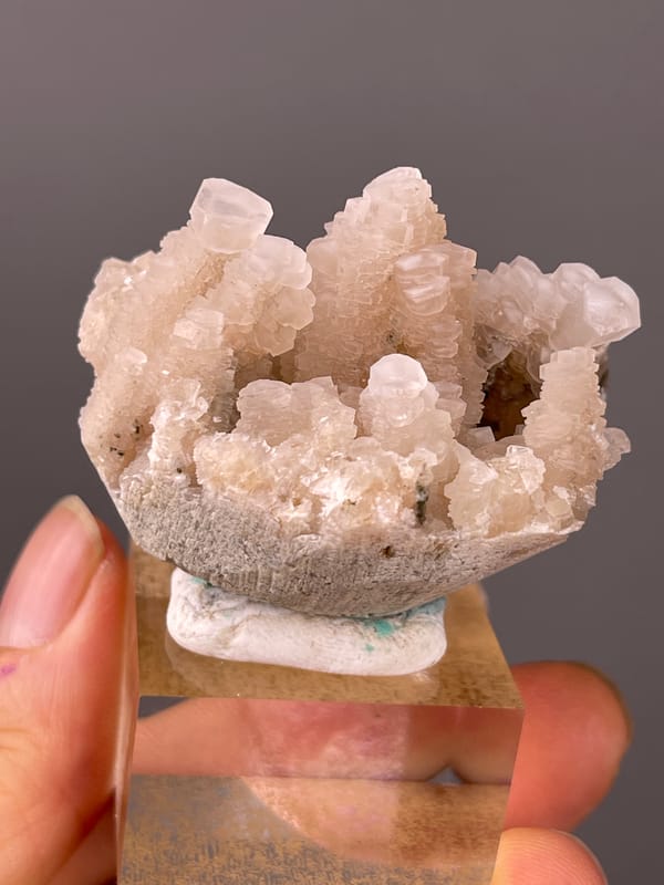 Peach stacked calcite crystals on natural calcite specimen from Longyan, Fujian, China