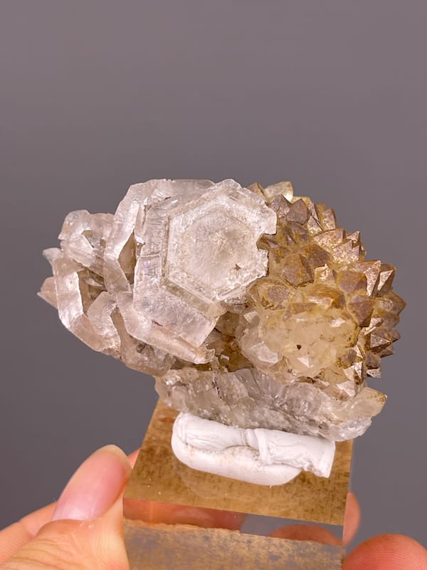 Cream tabular rosette blades visible on Calcite with Quartz specimen from Longyan, Fujian, China
