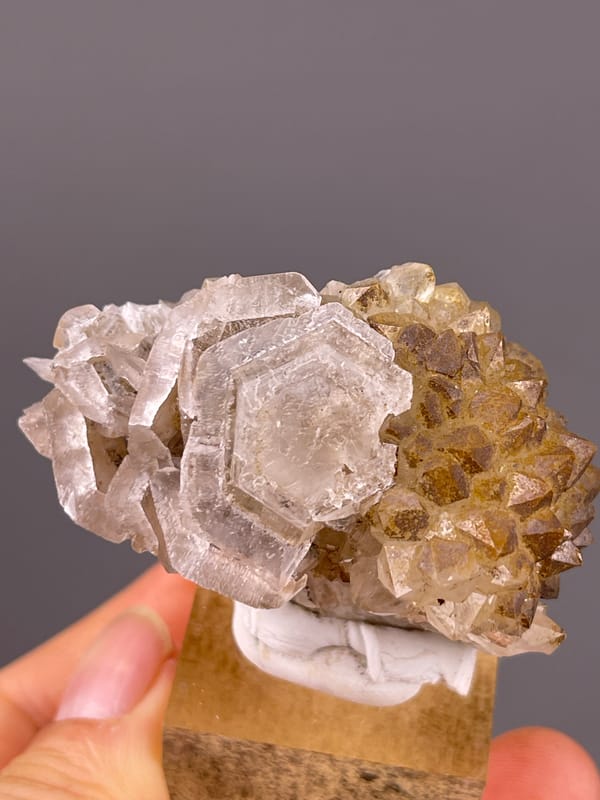 Calcite with Quartz specimen from Longyan, Fujian, China highlighting cream tabular rosette blades