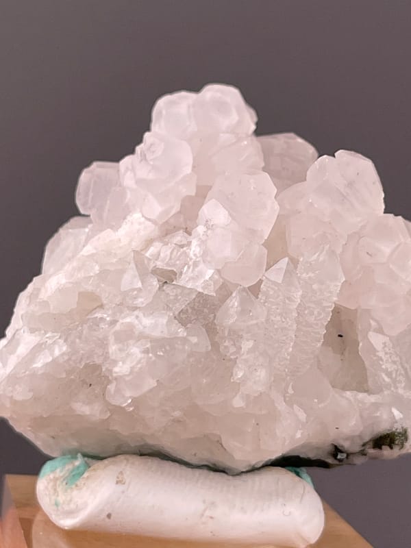 Pale pink blocky calcite cluster on natural calcite specimen from Longyan, Fujian, China