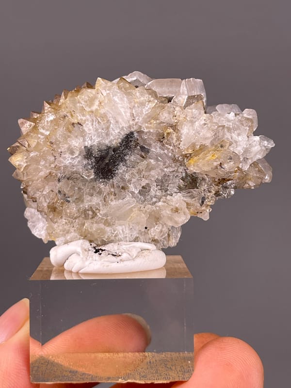 Calcite with Quartz specimen from Longyan, Fujian, China bearing cream tabular rosette blades