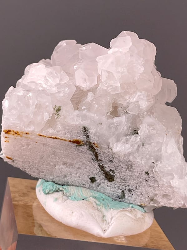 Calcite specimen from Longyan, Fujian, China highlighting pale pink blocky calcite cluster