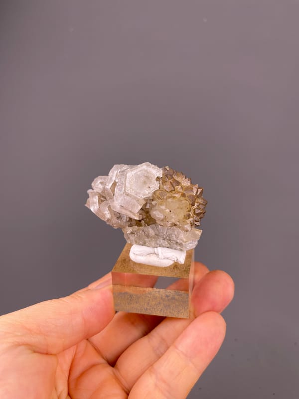 Calcite with Quartz specimen from Longyan, Fujian, China, cream tabular rosette blades