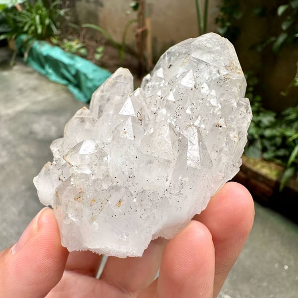 Castle-quartz cluster of stacked spired crystals from Fujian, China, view 3 of 10
