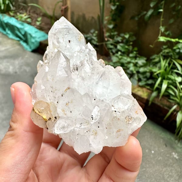 Castle-quartz cluster of stacked spired crystals from Fujian, China, view 5 of 10
