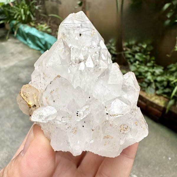 Castle-quartz cluster of stacked spired crystals from Fujian, China, view 6 of 10