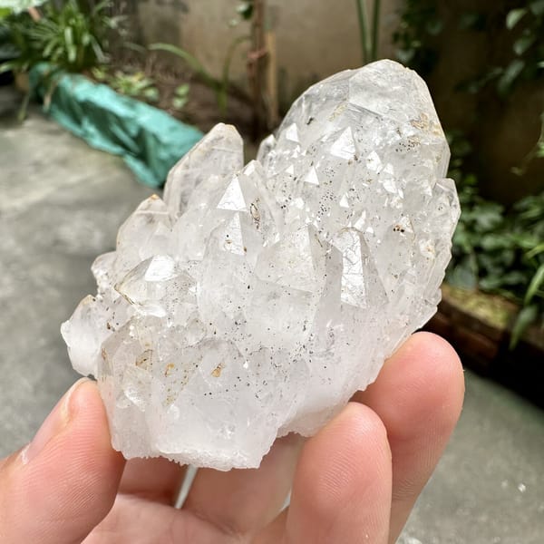 Castle-quartz cluster of stacked spired crystals from Fujian, China, view 7 of 10