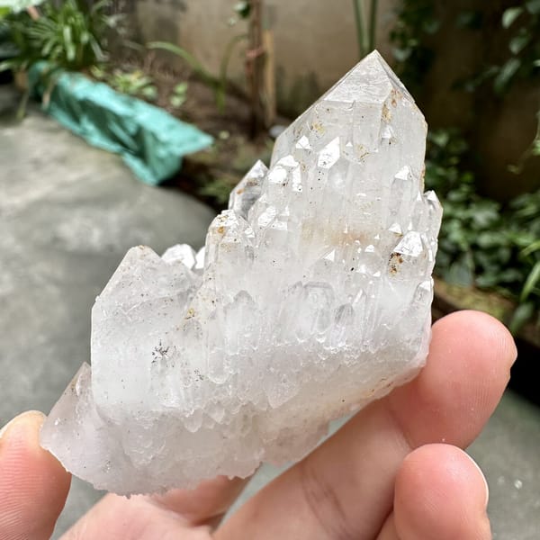 Castle-quartz cluster of stacked spired crystals from Fujian, China, view 8 of 10