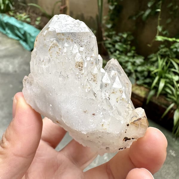 Castle-quartz cluster of stacked spired crystals from Fujian, China, view 9 of 10