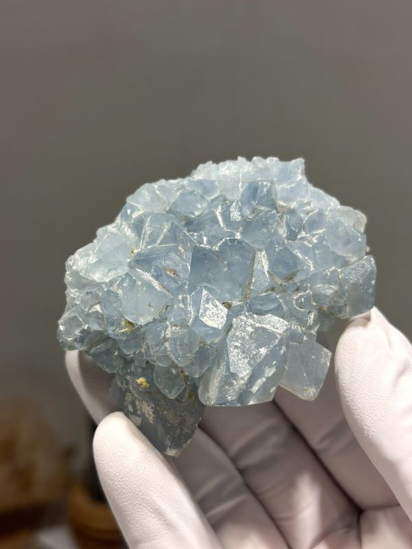 Sky-blue celestine cluster crystallised on both sides from Madagascar, view 2 of 4