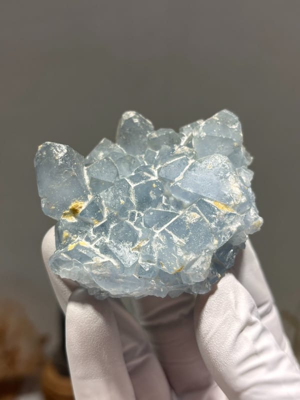 Sky-blue celestine cluster crystallised on both sides from Madagascar, view 3 of 4