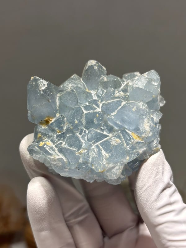 Sky-blue celestine cluster crystallised on both sides from Madagascar, view 4 of 4