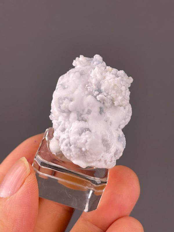 White botryoidal crystalline coating visible on celestine specimen from Yunnan, China
