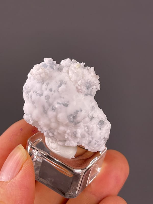 White botryoidal crystalline coating on natural celestine specimen from Yunnan, China