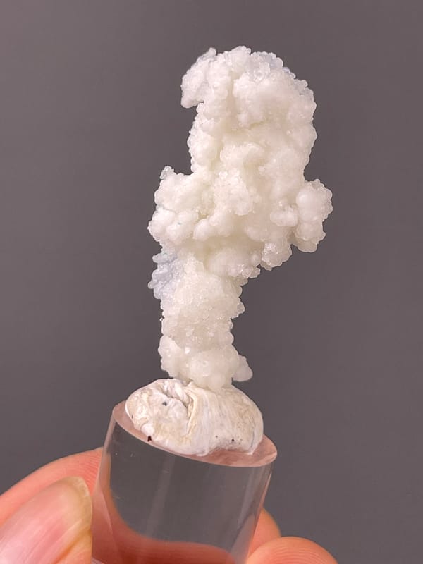 White stalactitic drusy mass on natural celestite specimen from Longyan, Fujian, China