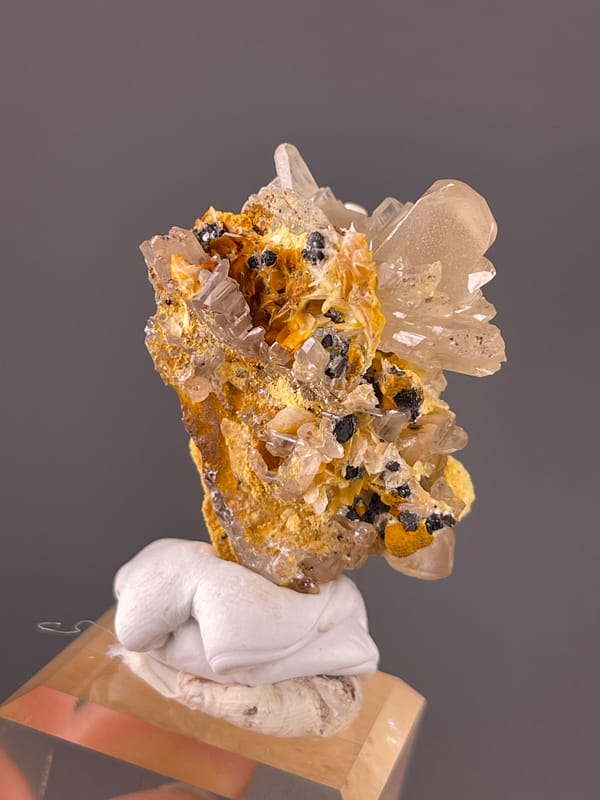 Colorless striated prisms on natural cerussite specimen from Iran