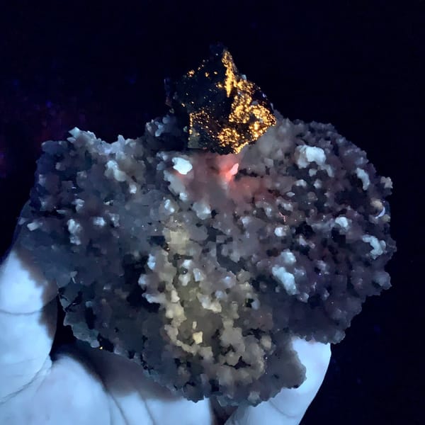 Brassy chalcopyrite crystal on white dolomite and quartz from Jiangxi, China, view 2 of 6