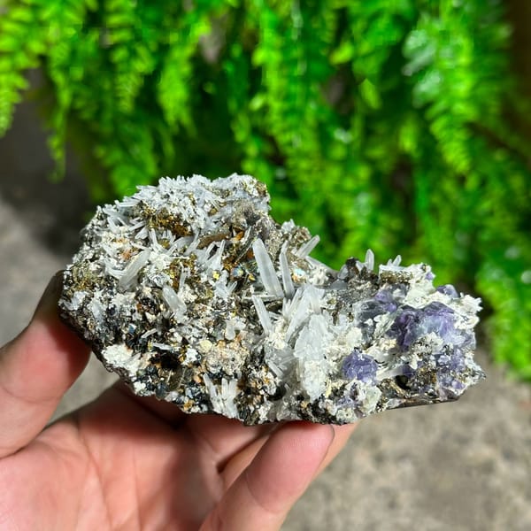 Bronze pyrrhotite and chalcopyrite with quartz and purple fluorite from Inner Mongolia, China