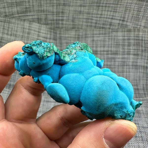 Sky-blue botryoidal chrysocolla over green malachite from DR Congo, view 3 of 6