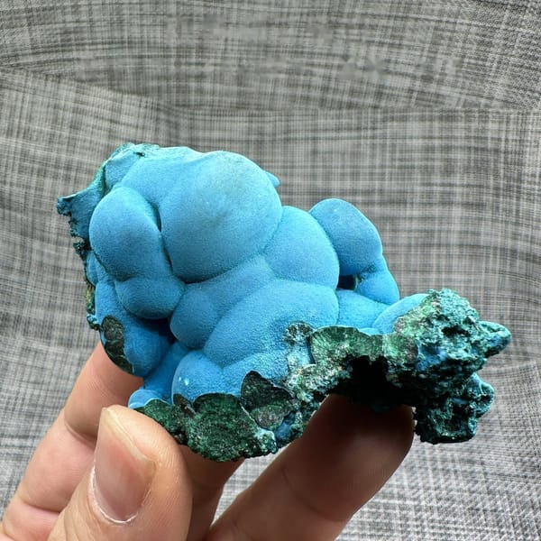 Sky-blue botryoidal chrysocolla over green malachite from DR Congo, view 6 of 6