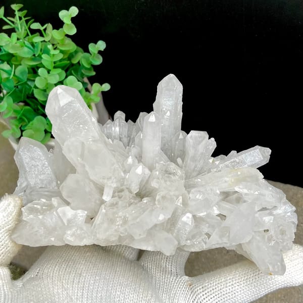 Cluster of clear quartz points from Shangbao, Hunan, China, view 2 of 9