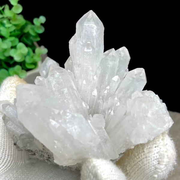 Cluster of clear quartz points from Shangbao, Hunan, China, view 3 of 9