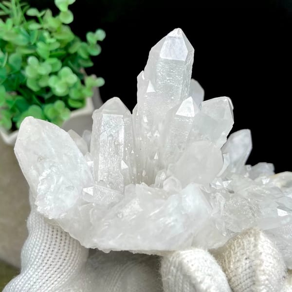 Cluster of clear quartz points from Shangbao, Hunan, China, view 6 of 9