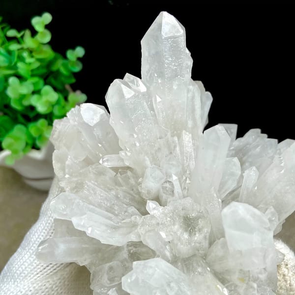 Cluster of clear quartz points from Shangbao, Hunan, China, view 8 of 9