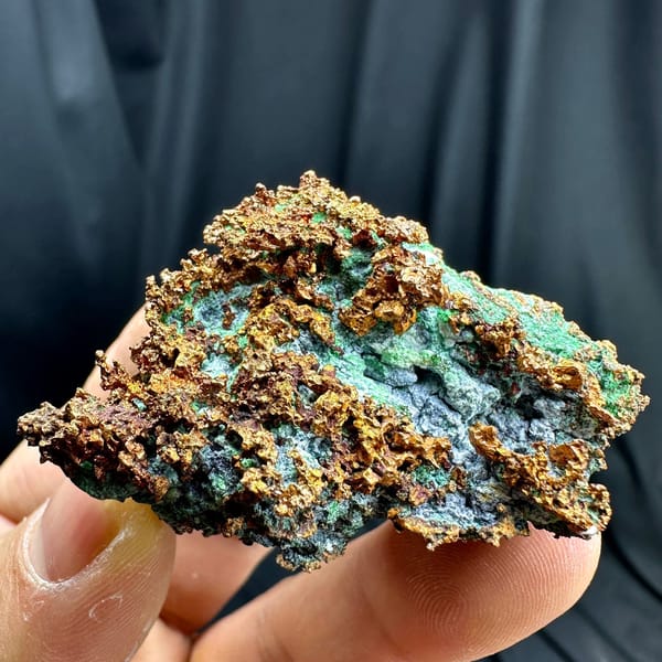 Native copper mass with green malachite and blue chrysocolla from the USA, view 5 of 6