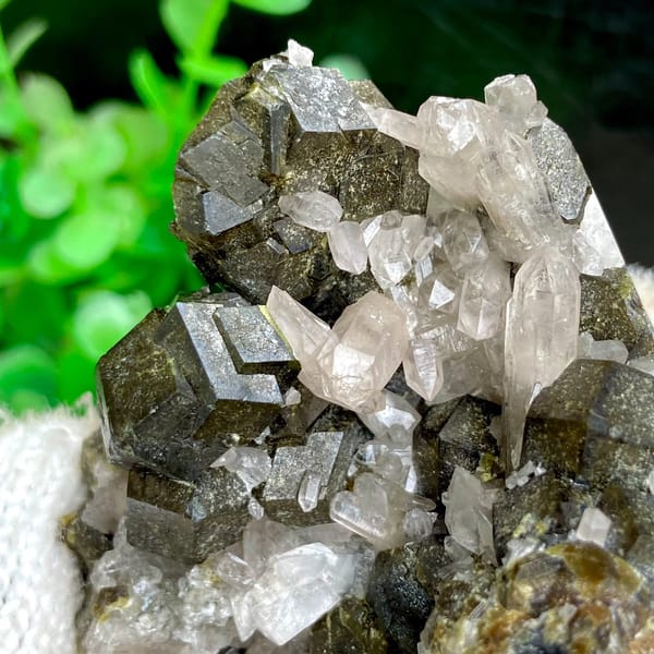 Dark green garnet dodecahedra on white quartz from Inner Mongolia, China, view 3 of 9