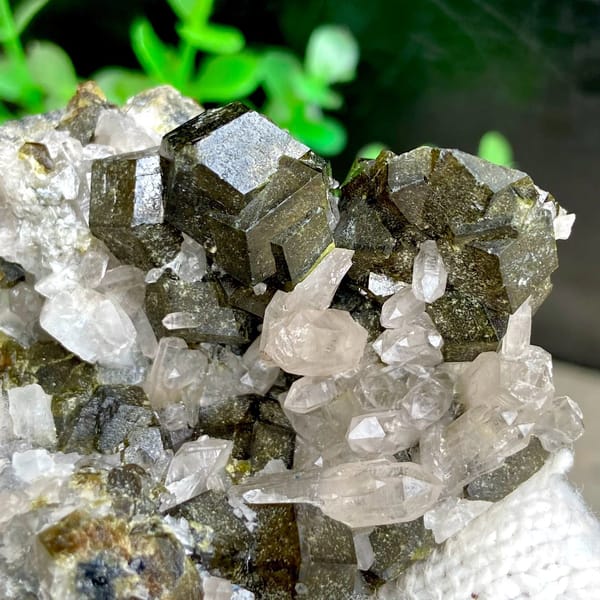 Dark green garnet dodecahedra on white quartz from Inner Mongolia, China, view 4 of 9