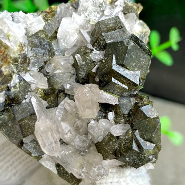 Dark green garnet dodecahedra on white quartz from Inner Mongolia, China, view 5 of 9