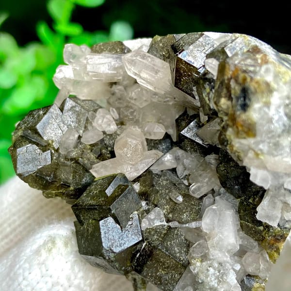 Dark green garnet dodecahedra on white quartz from Inner Mongolia, China, view 7 of 9