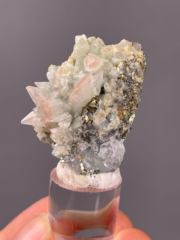 Dogtooth Calcite specimen from Daye, Hubei, China showing pale green and pink calcite crystals