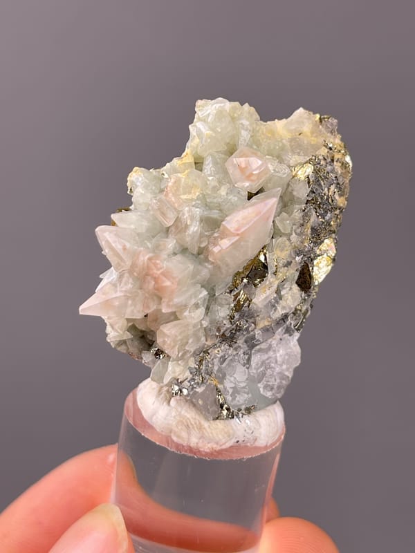 Dogtooth Calcite specimen from Daye, Hubei, China presenting pale green and pink calcite crystals