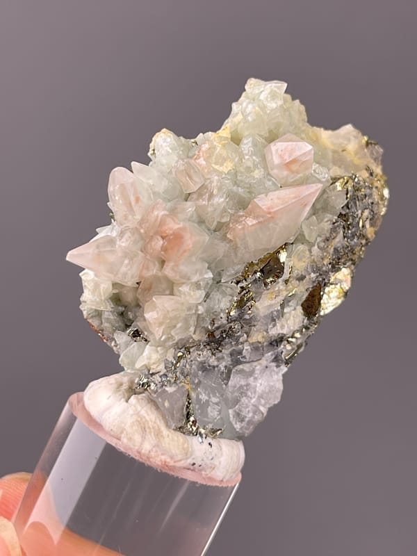 Dogtooth Calcite specimen from Daye, Hubei, China displaying pale green and pink calcite crystals