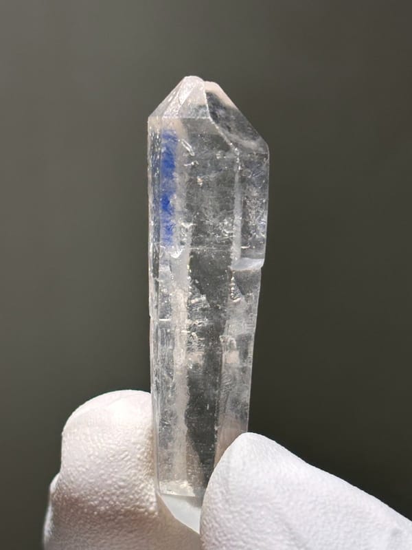 Blue dumortierite-in-quartz double-terminated wand from Brazil, view 3 of 4