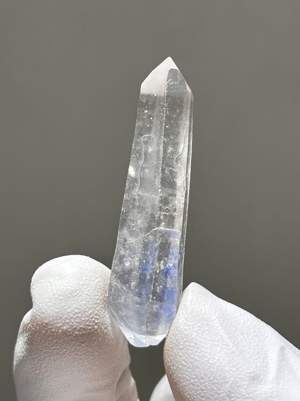 Blue dumortierite-in-quartz double-terminated wand from Brazil, view 4 of 4