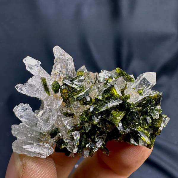 Clear quartz needles with dark green epidote from Sichuan, China