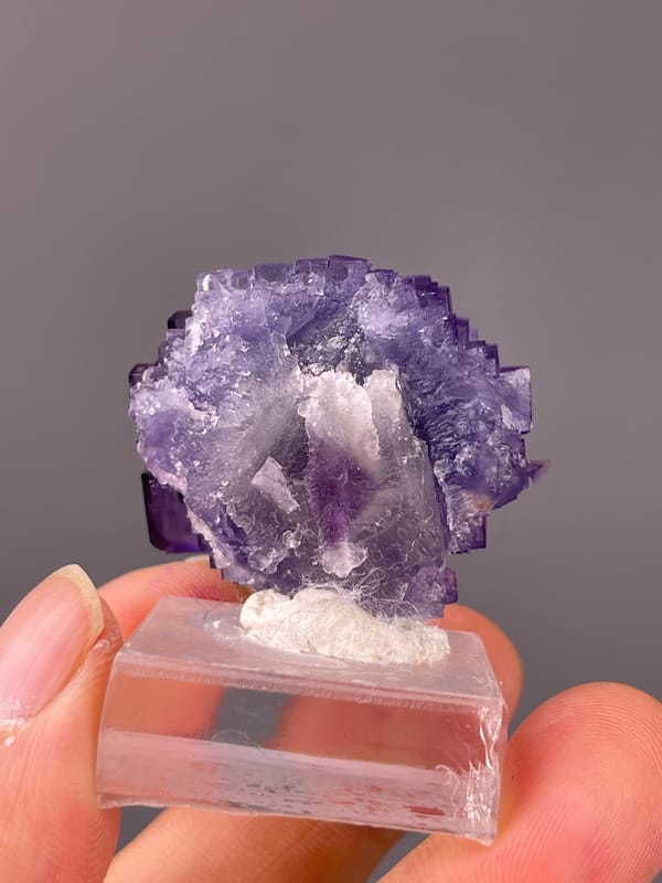 Etched stepped purple cubes on natural etched stepped purple fluorite specimen from Xinjiang, China