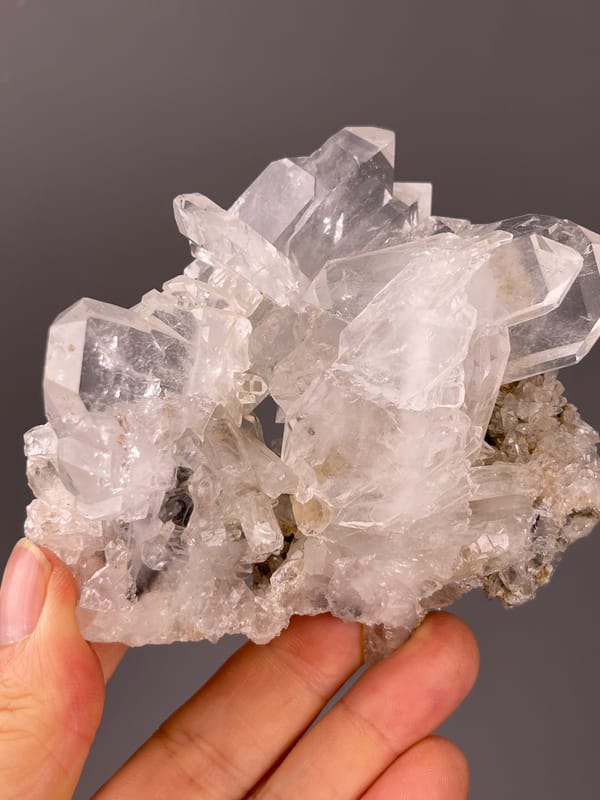 Faden Quartz specimen from Pakistan highlighting clear milky quartz cluster