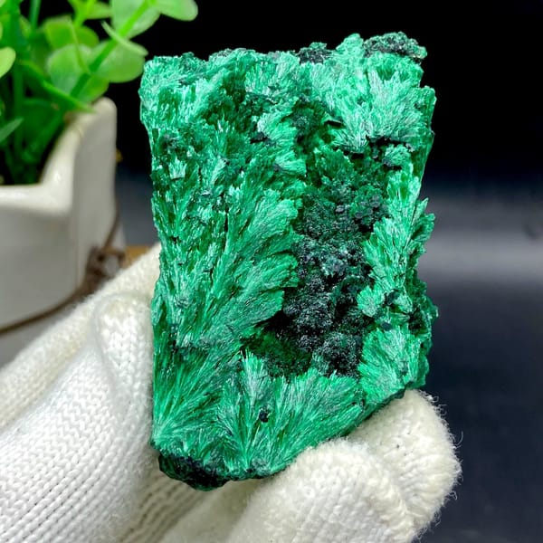 Block of feather-form fibrous malachite from Africa, view 2 of 8