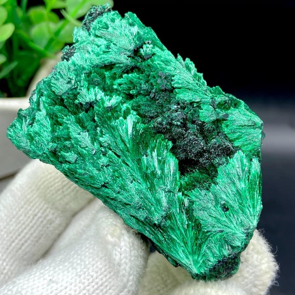 Block of feather-form fibrous malachite from Africa, view 3 of 8