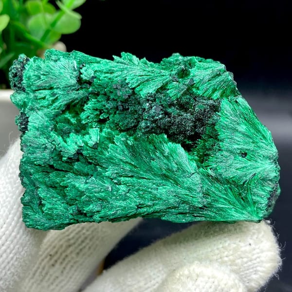Block of feather-form fibrous malachite from Africa, view 4 of 8