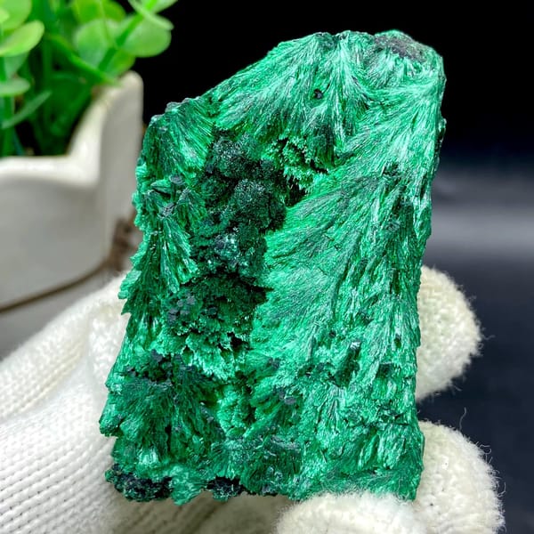 Block of feather-form fibrous malachite from Africa, view 5 of 8