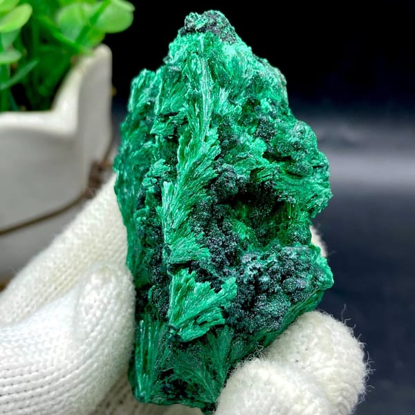 Block of feather-form fibrous malachite from Africa, view 6 of 8