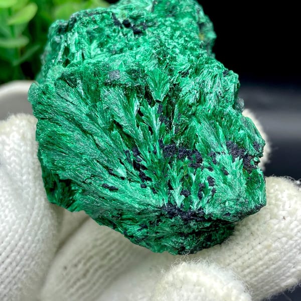 Block of feather-form fibrous malachite from Africa, view 7 of 8